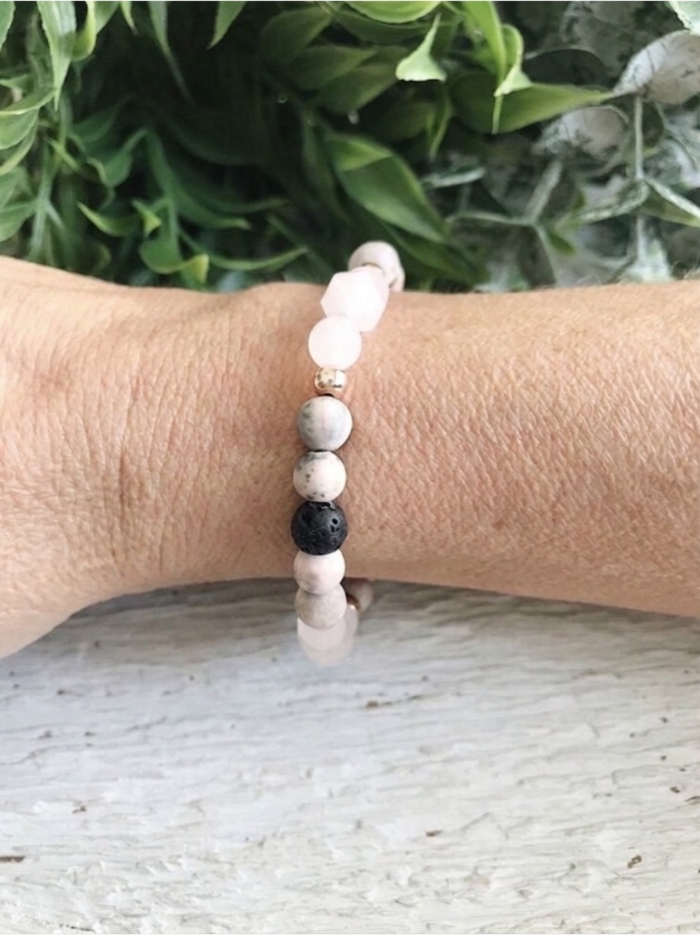 Natural ROSE QUARTZ Lava Beaded Bracelet brand new 6mm